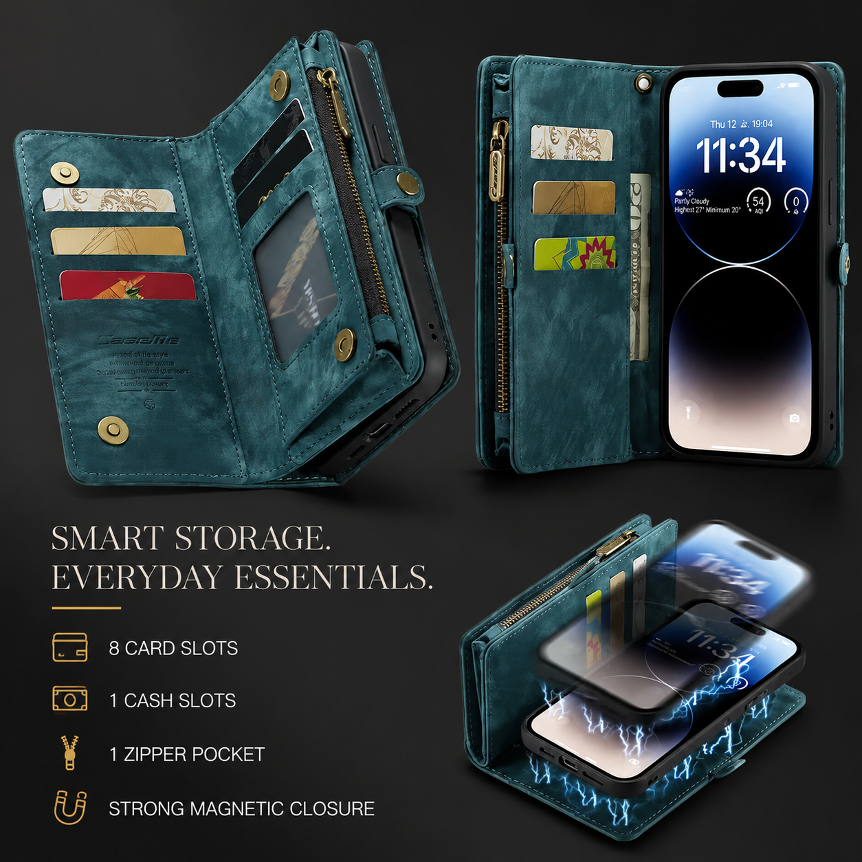Premium iPhone Case Magnetic Wallet Cover Card Holder Shockproof Anti Fingerprint Non Slip Grip Full Protection Design Durable Case Slim Profile