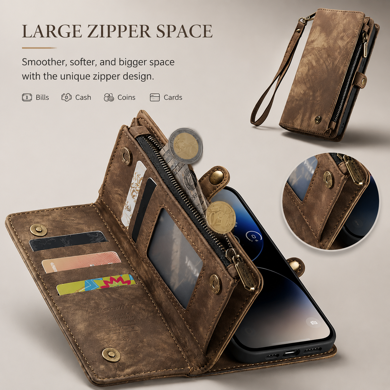 Premium iPhone Case Magnetic Wallet Cover Card Holder Shockproof Anti Fingerprint Non Slip Grip Full Protection Design Durable Case Slim Profile