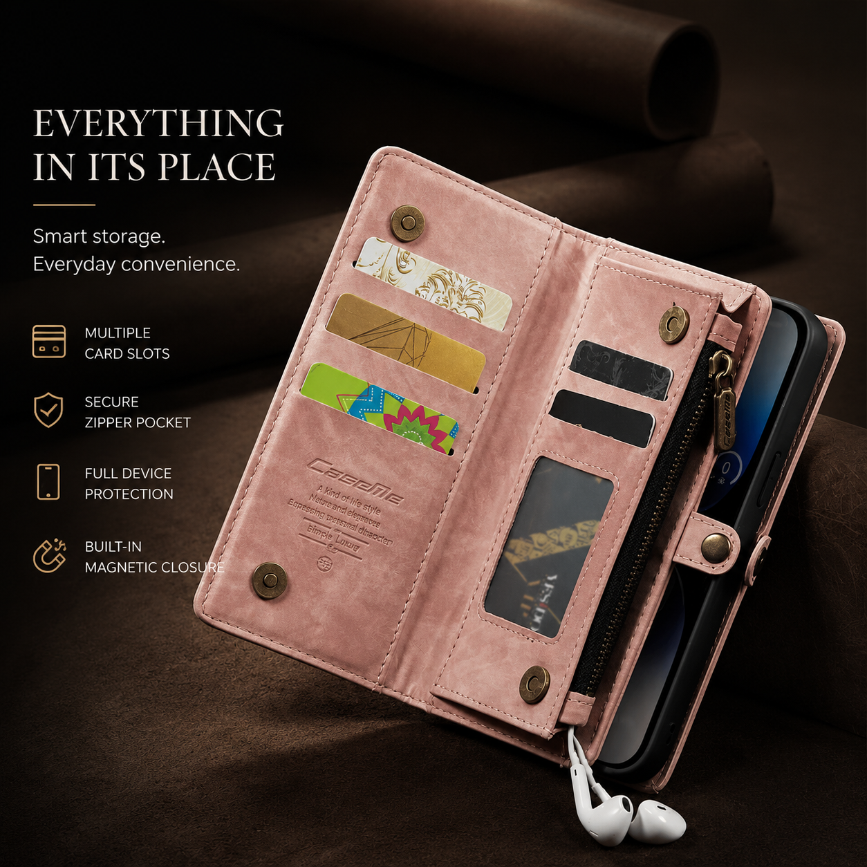 Premium iPhone Case Magnetic Wallet Cover Card Holder Shockproof Anti Fingerprint Non Slip Grip Full Protection Design Durable Case Slim Profile