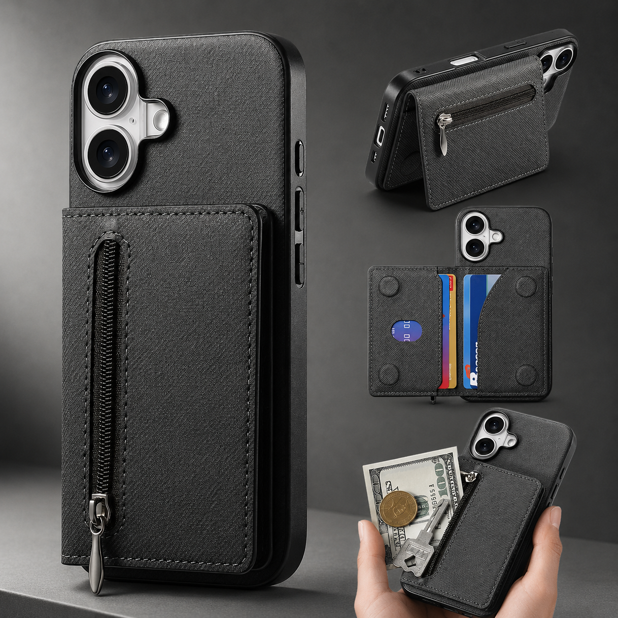 Premium iPhone Case Magnetic Wallet Cover with Camera Lens Protection, RFID Blocking Card Holder, Shockproof PU Leather Construction, Non Slip Design