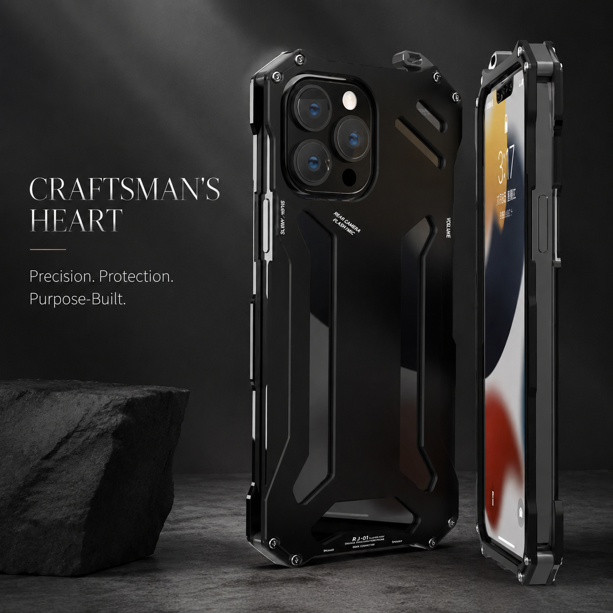 Premium iPhone Case Metal Armor Build with Camera Lens Protection Heavy Duty Structure Anti Scratch Texture Non Slip Shock Resistant Grip