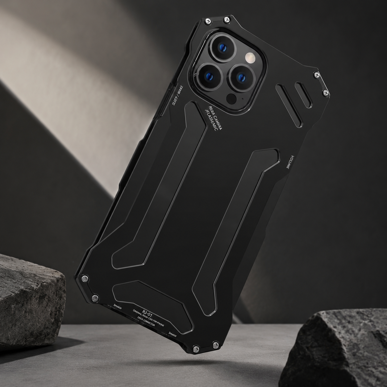 Premium iPhone Case Metal Armor Build with Camera Lens Protection Heavy Duty Structure Anti Scratch Texture Non Slip Shock Resistant Grip