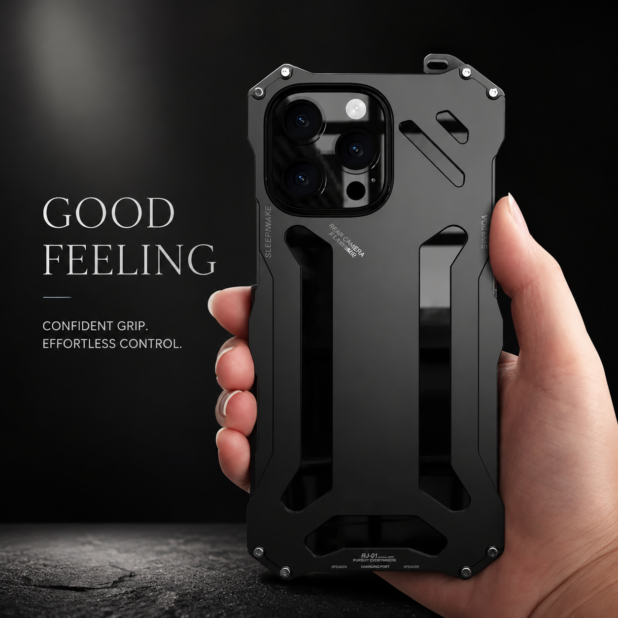 Premium iPhone Case Metal Armor Build with Camera Lens Protection Heavy Duty Structure Anti Scratch Texture Non Slip Shock Resistant Grip