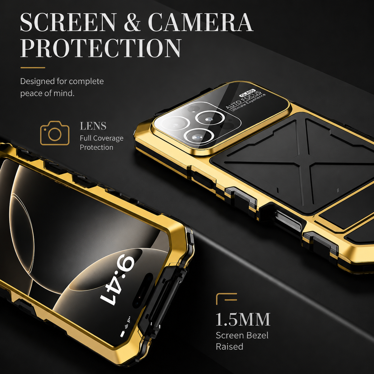 Premium iPhone Case Metal Bumper Cover with Shockproof Design, Anti Fall Silicone Bracket, Secure Grip, Camera Lens Protection and Scratch Resistant Build
