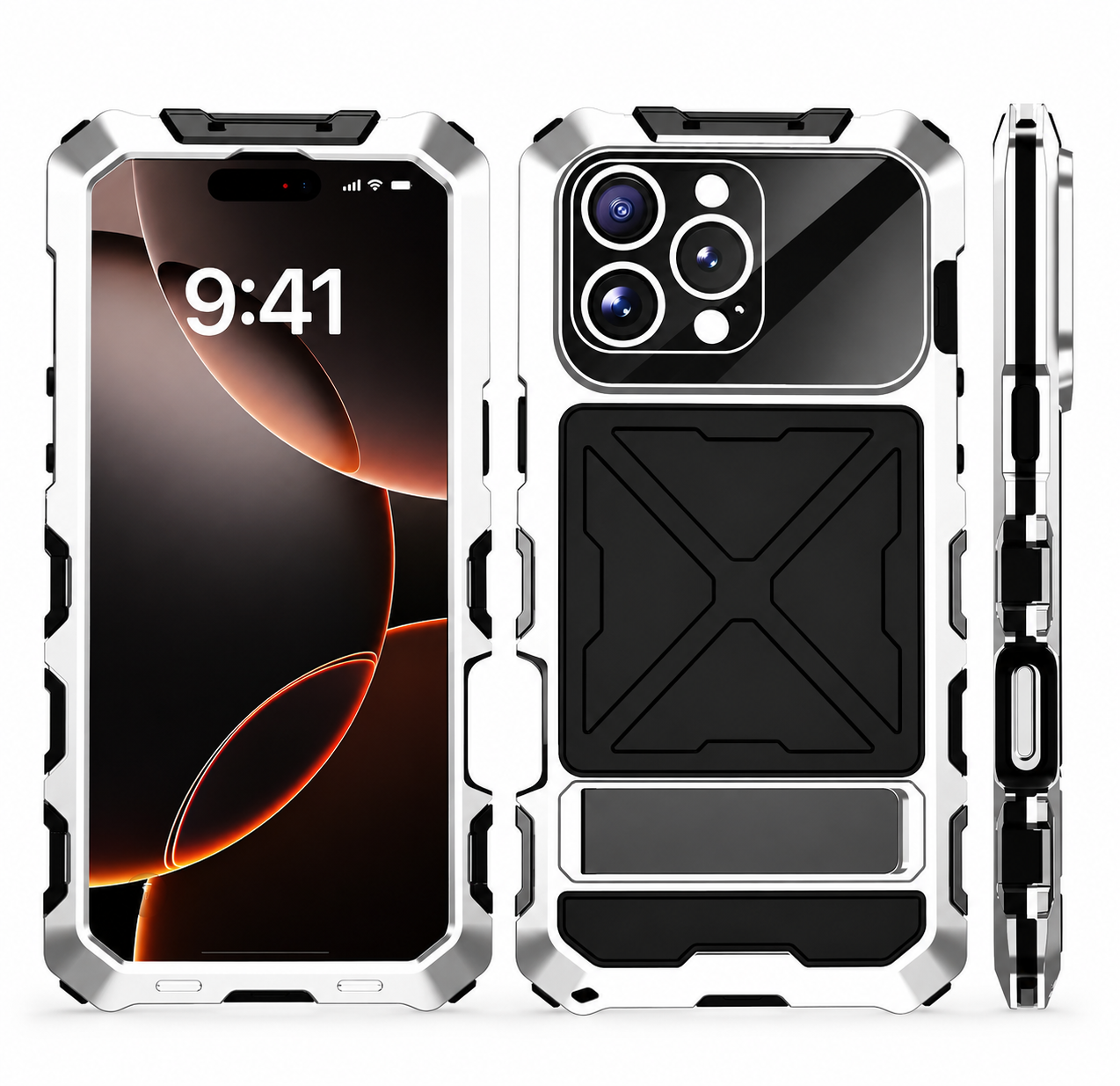 Premium iPhone Case Metal Bumper Cover with Shockproof Design, Anti Fall Silicone Bracket, Secure Grip, Camera Lens Protection and Scratch Resistant Build