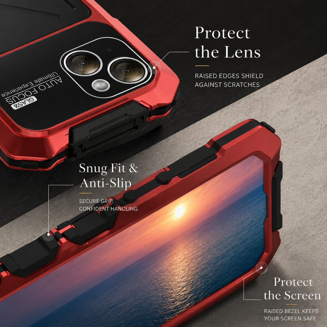 Premium iPhone Case Metal Bumper Cover with Shockproof Design, Anti Fall Silicone Bracket, Secure Grip, Camera Lens Protection and Scratch Resistant Build