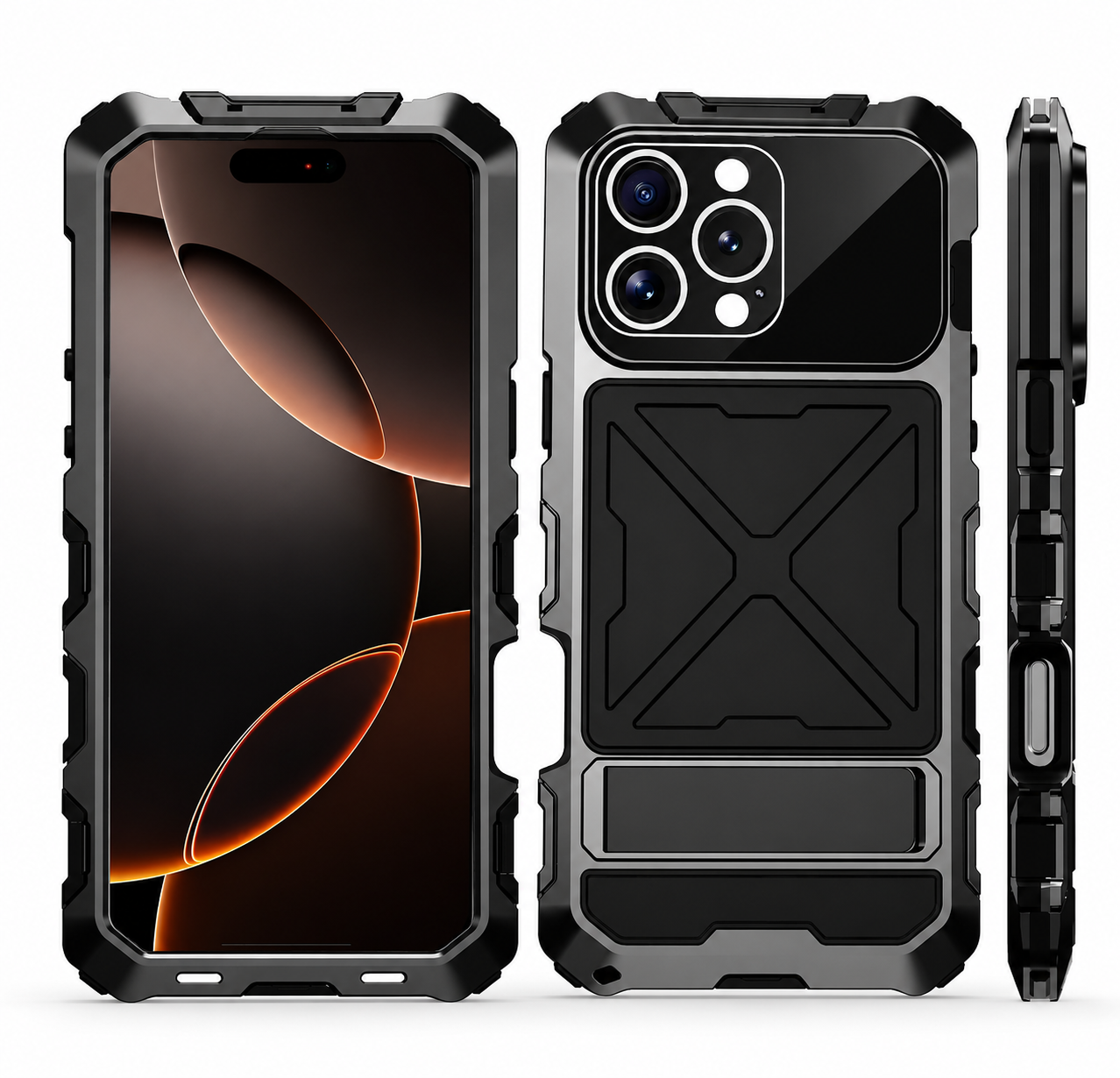 Premium iPhone Case Metal Bumper Cover with Shockproof Design, Anti Fall Silicone Bracket, Secure Grip, Camera Lens Protection and Scratch Resistant Build
