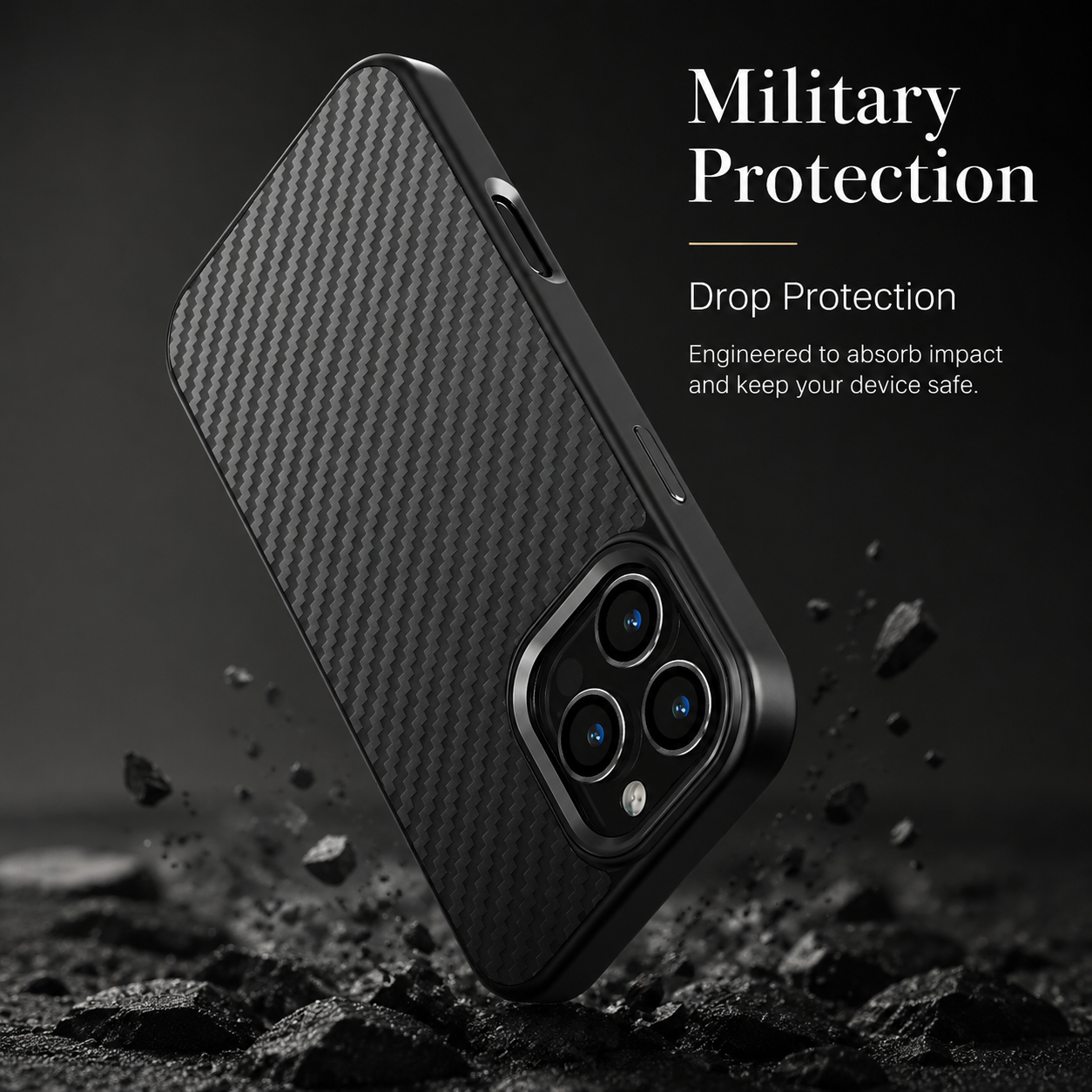 Premium iPhone Case Metal Frame Carbon Fiber Aramid Armor Cover Shockproof Full-Coverage Wireless Charging Anti-Fingerprint Protective Design