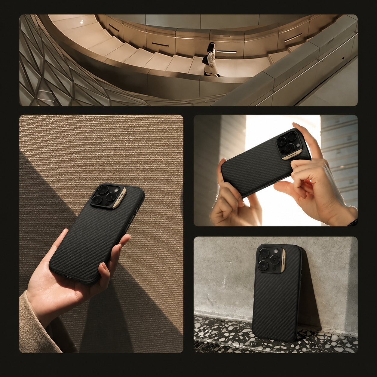 Premium iPhone Case Metal Frame Carbon Fiber Aramid Armor Cover Shockproof Full-Coverage Wireless Charging Anti-Fingerprint Protective Design