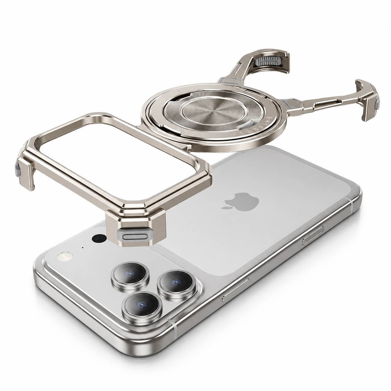 Premium iPhone Case Metal Frameless Bumper Cover with 360 Degree Rotating Ring Stand, Shockproof Design, Secure Grip and Camera Lens Protection Plus