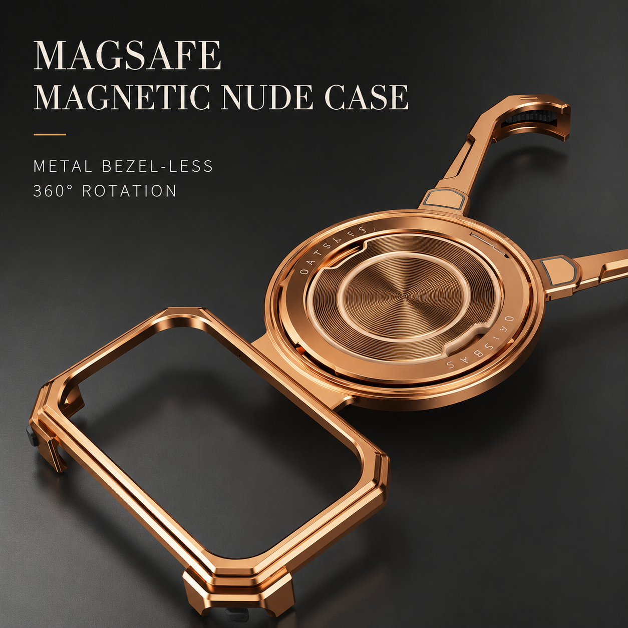 Premium iPhone Case Metal Frameless Bumper Cover with 360 Degree Rotating Ring Stand, Shockproof Design, Secure Grip and Camera Lens Protection Plus
