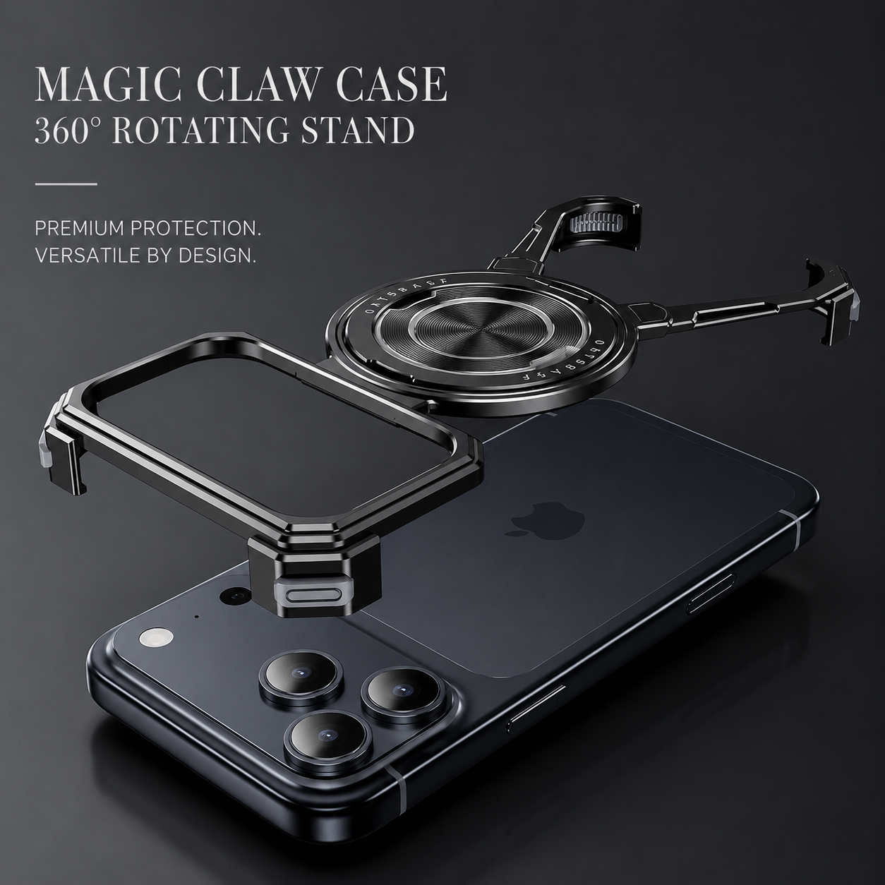 Premium iPhone Case Metal Frameless Bumper Cover with 360 Degree Rotating Ring Stand, Shockproof Design, Secure Grip and Camera Lens Protection Plus