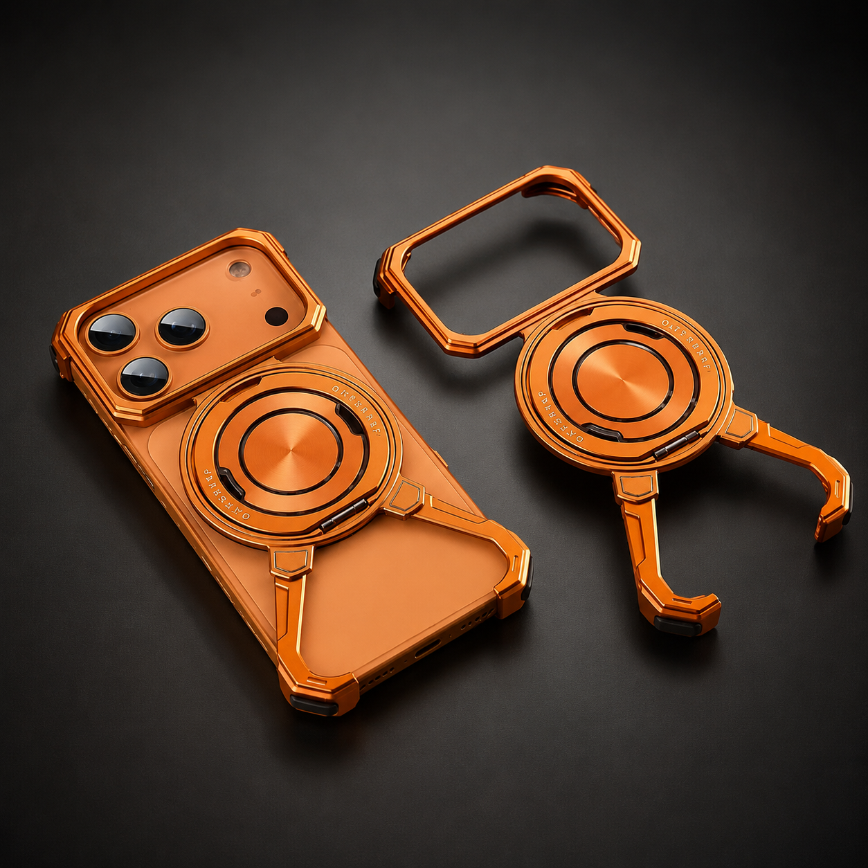Premium iPhone Case Metal Frameless Bumper Cover with 360 Degree Rotating Ring Stand, Shockproof Design, Secure Grip and Camera Lens Protection Plus