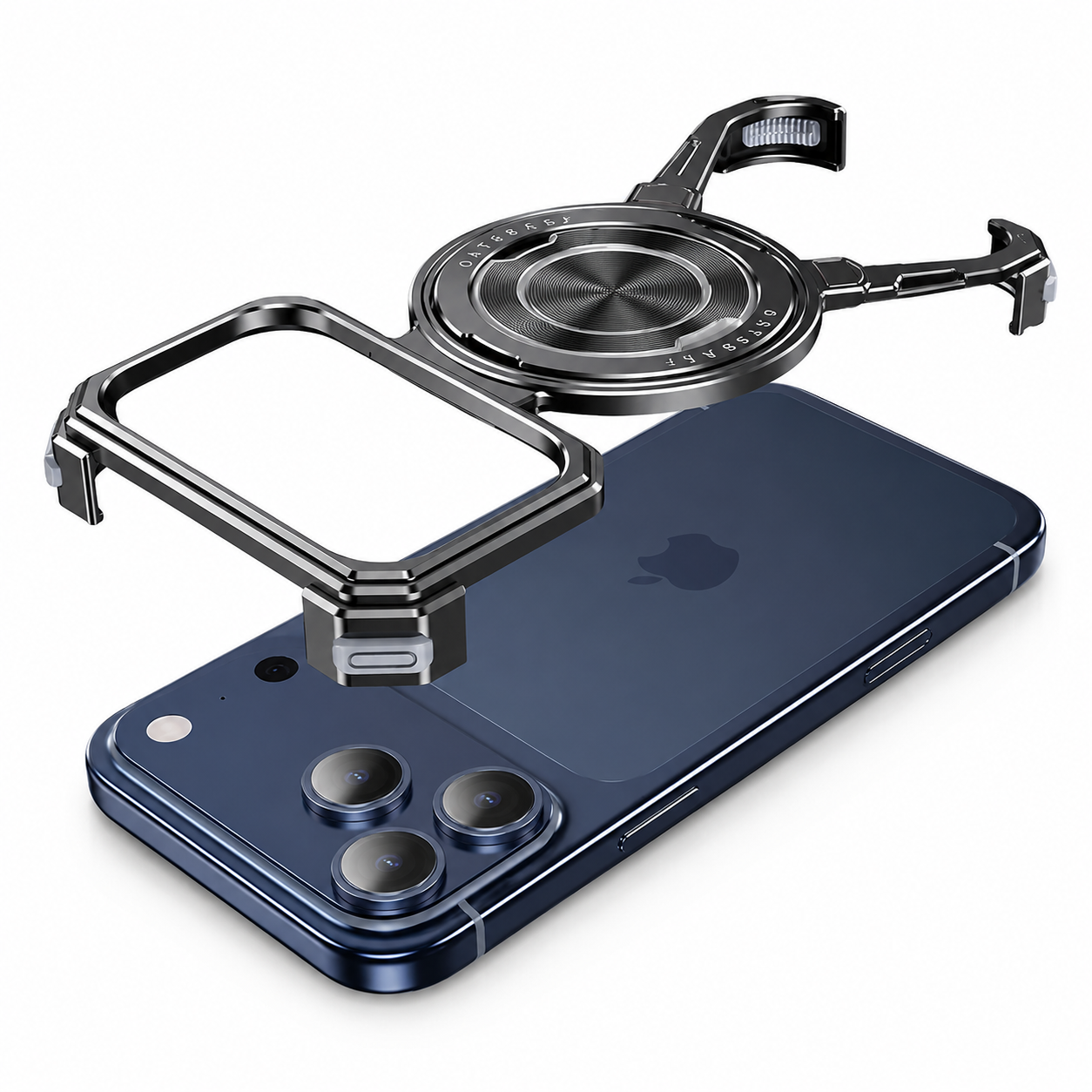 Premium iPhone Case Metal Frameless Bumper Cover with 360 Degree Rotating Ring Stand, Shockproof Design, Secure Grip and Camera Lens Protection Plus