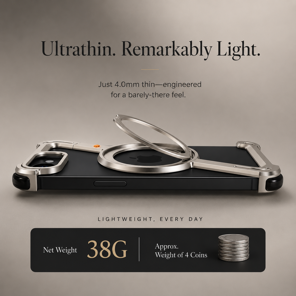 Premium iPhone Case Metal Magnetic Frameless Aluminum Cover, Shockproof Protective Design with 360° Rotating Ring Stand and Camera Protection
