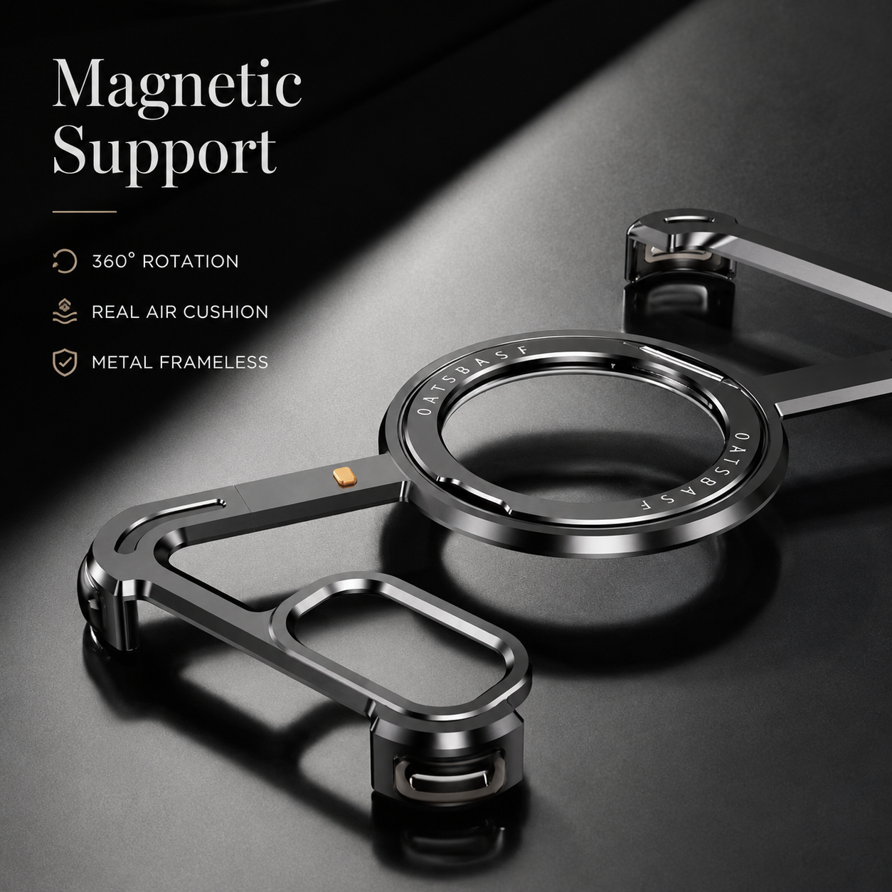 Premium iPhone Case Metal Magnetic Frameless Aluminum Cover, Shockproof Protective Design with 360° Rotating Ring Stand and Camera Protection
