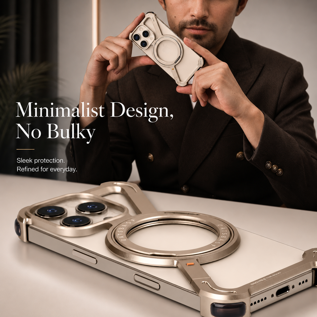 Premium iPhone Case Metal Magnetic Frameless Aluminum Cover, Shockproof Protective Design with 360° Rotating Ring Stand and Camera Protection