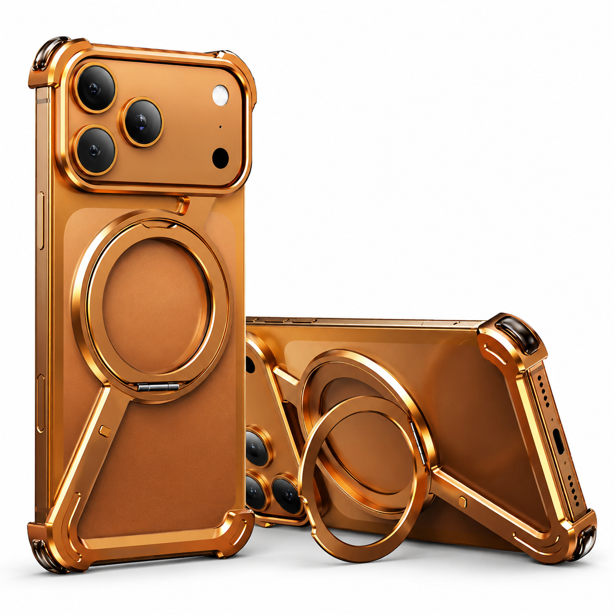 Premium iPhone Case Metal Magnetic Frameless Aluminum Cover, Shockproof Protective Design with 360° Rotating Ring Stand and Camera Protection