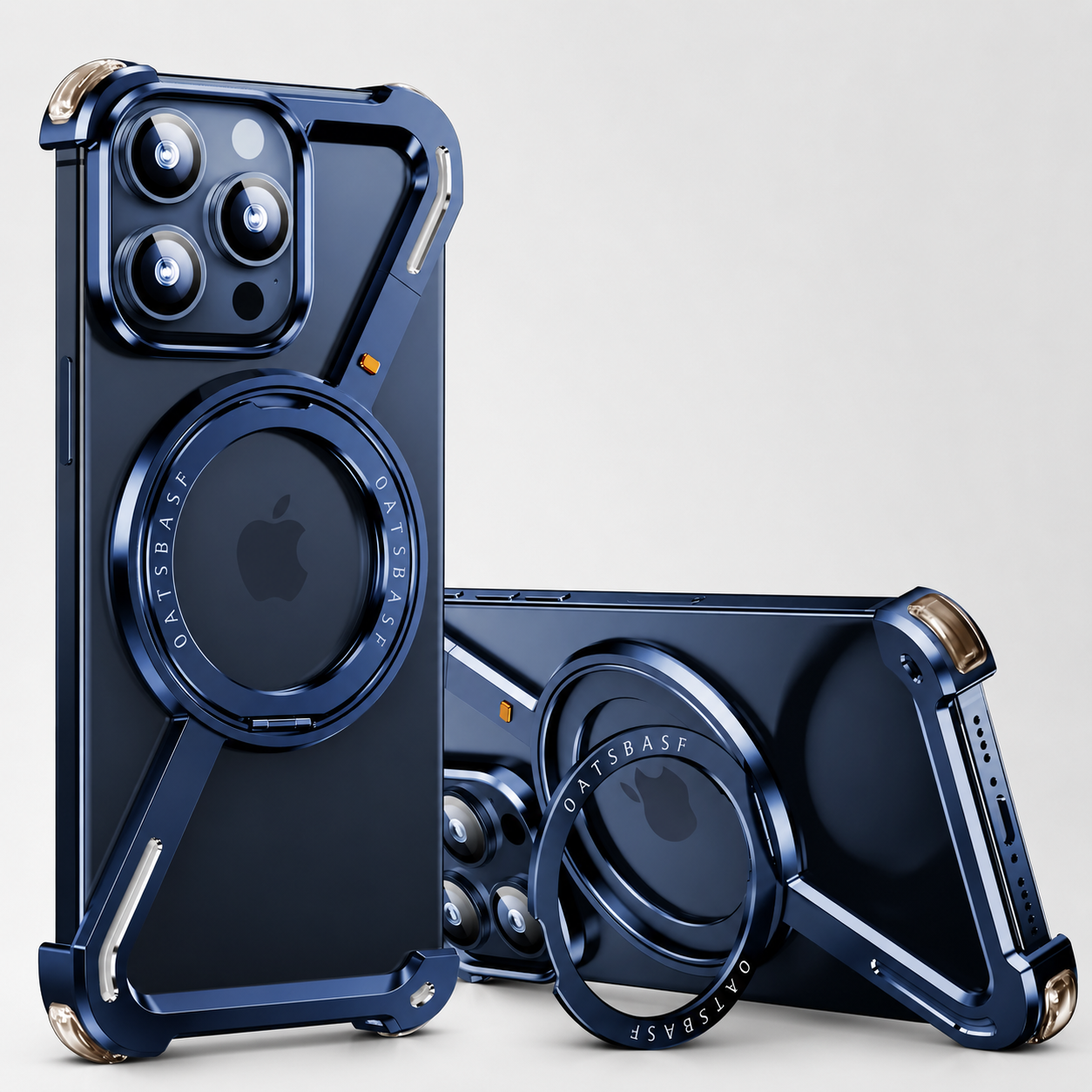 Premium iPhone Case Metal Magnetic Frameless Aluminum Cover, Shockproof Protective Design with 360° Rotating Ring Stand and Camera Protection