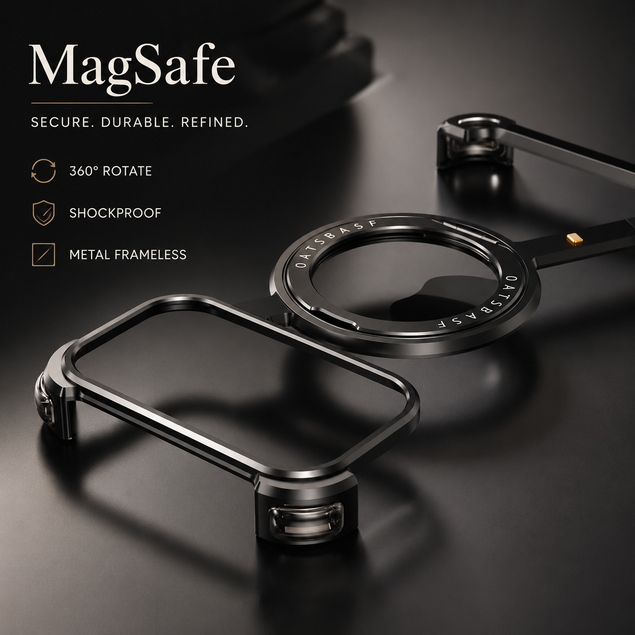 Premium iPhone Case Metal Magnetic Frameless Aluminum Cover, Shockproof Protective Design with 360° Rotating Ring Stand and Camera Protection