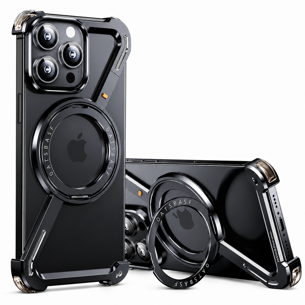 Premium iPhone Case Metal Magnetic Frameless Aluminum Cover, Shockproof Protective Design with 360° Rotating Ring Stand and Camera Protection
