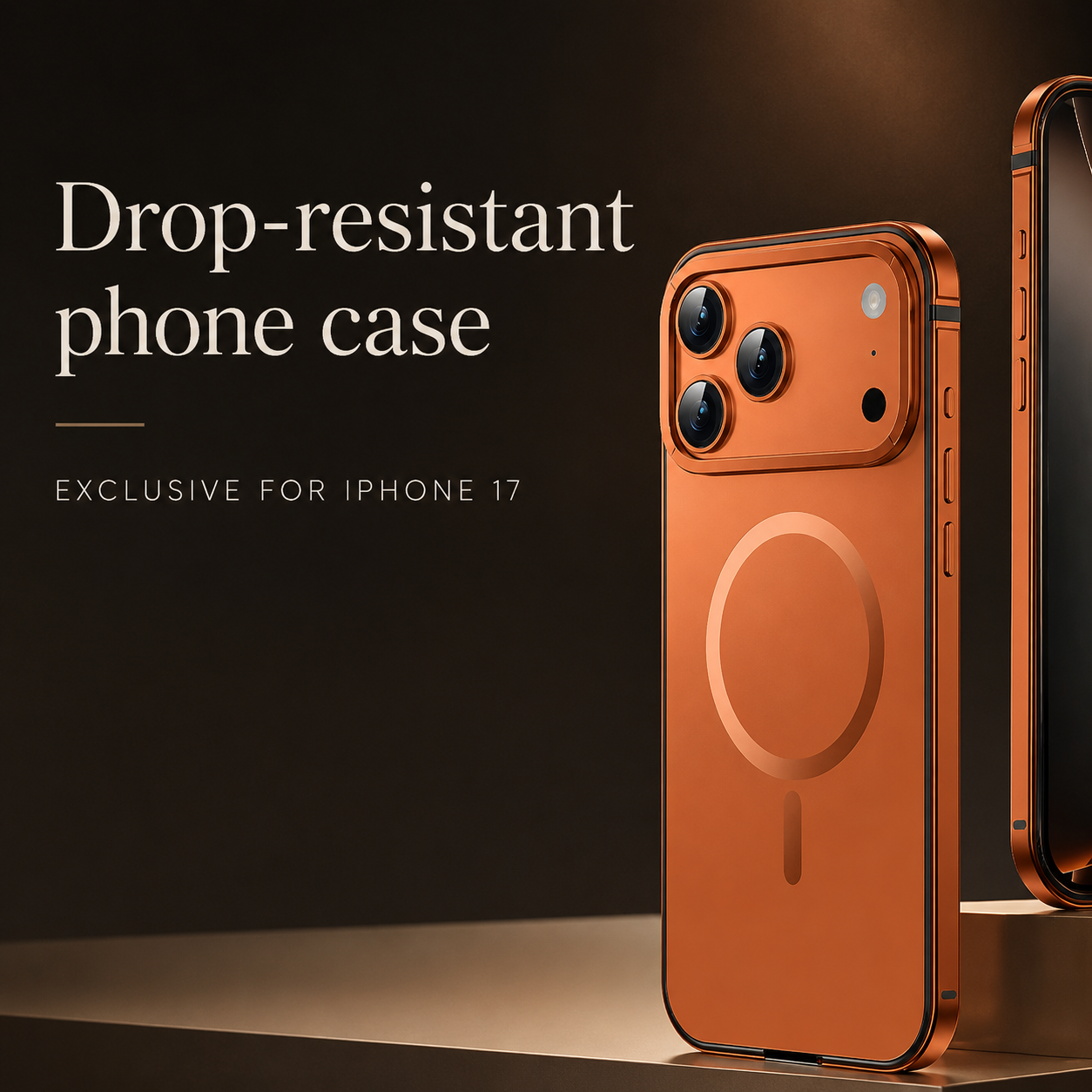 Premium iPhone Case — Orange Aluminum Alloy MagSafe Compatible Hard Shockproof Matte Cover with Magnetic Glass Protection, Anti-Scratch, Lightweight Design