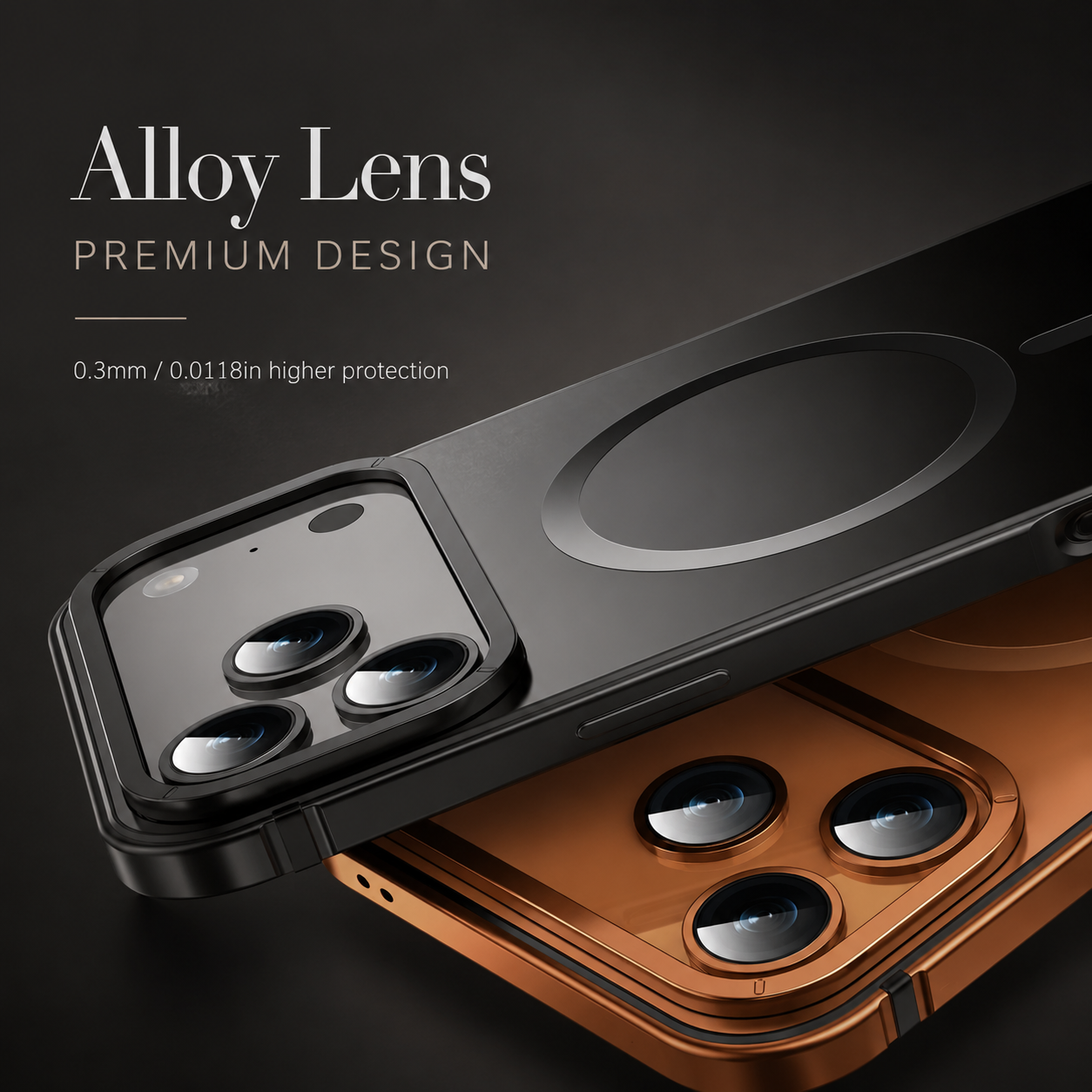 Premium iPhone Case — Orange Aluminum Alloy MagSafe Compatible Hard Shockproof Matte Cover with Magnetic Glass Protection, Anti-Scratch, Lightweight Design