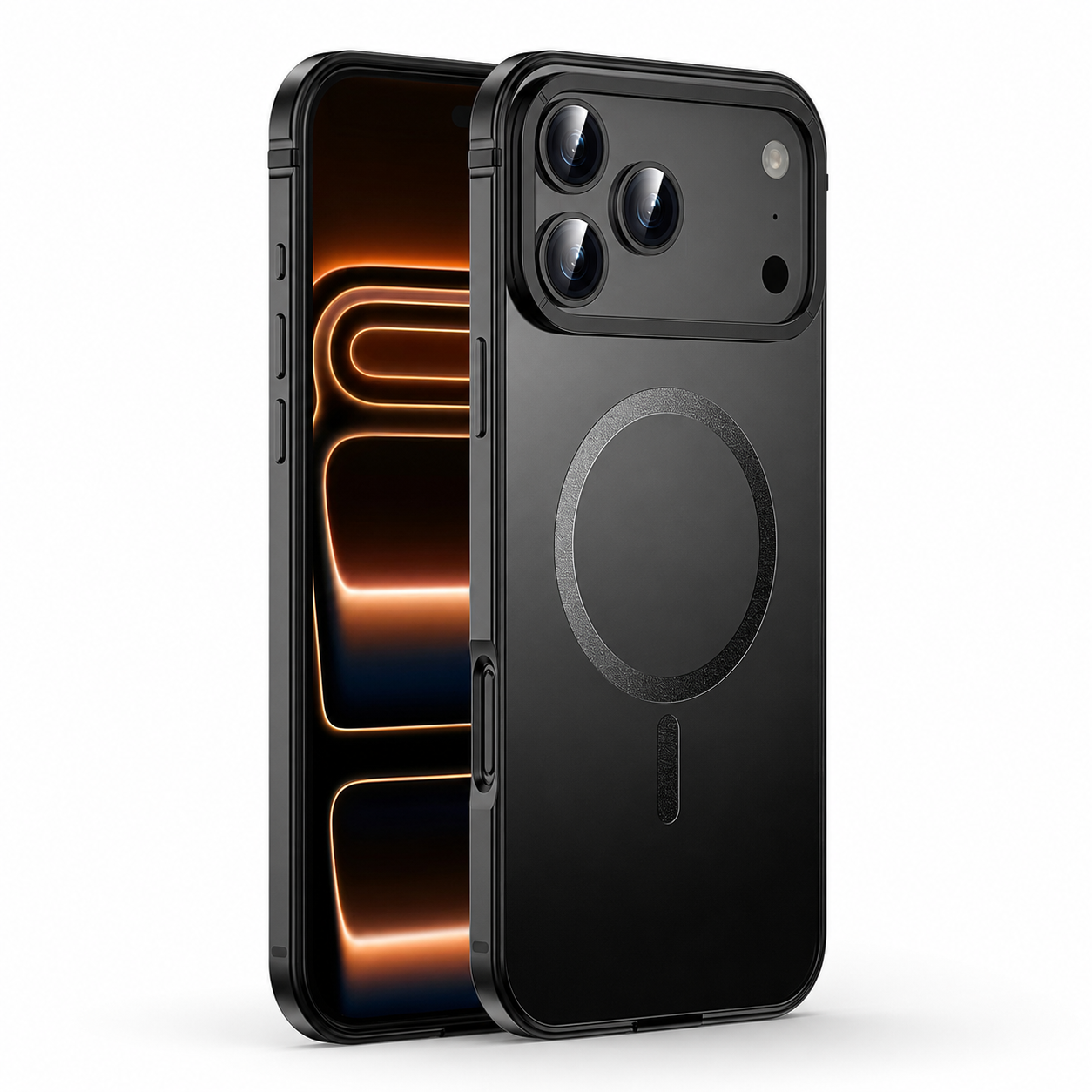 Premium iPhone Case — Orange Aluminum Alloy MagSafe Compatible Hard Shockproof Matte Cover with Magnetic Glass Protection, Anti-Scratch, Lightweight Design