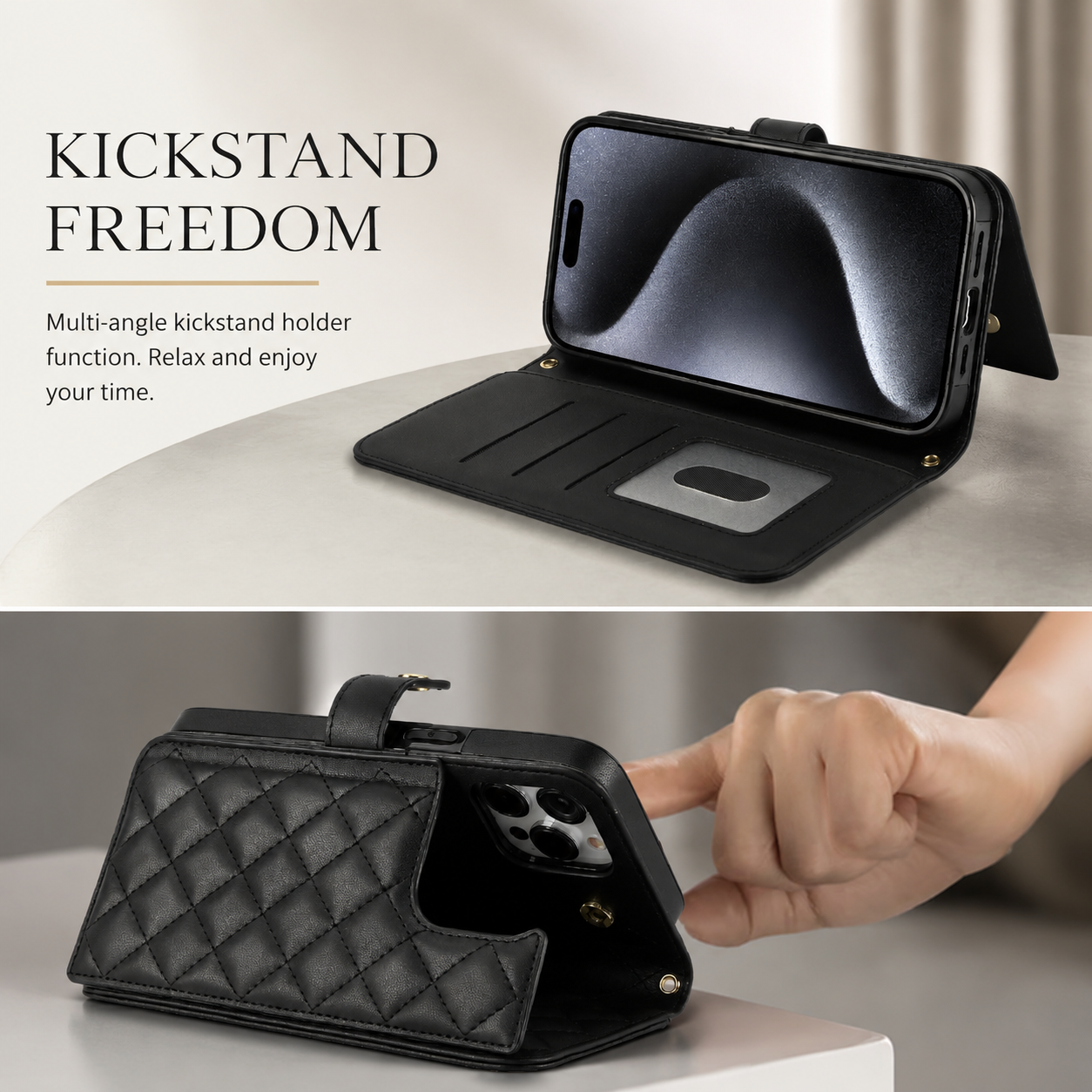 Premium iPhone Case RFID Blocking Wallet Crossbody Flip Cover PU Leather Card Holder Magnetic Closure Adjustable Strap Shockproof Full Coverage