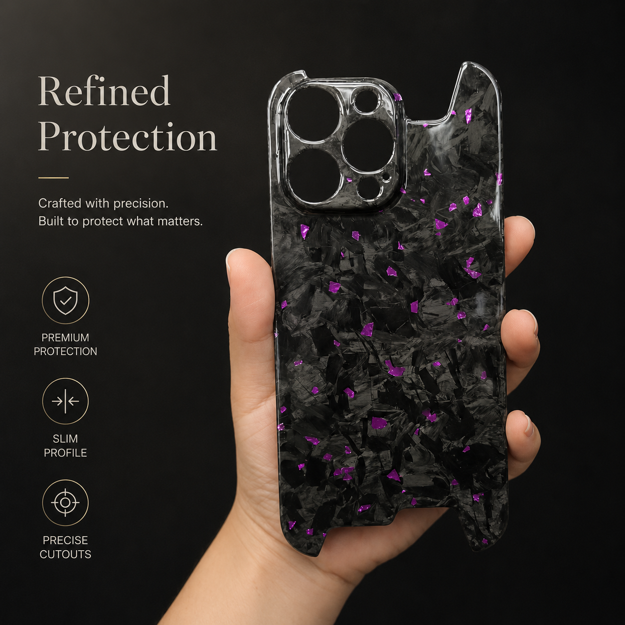 Premium iPhone Case Real Forged Carbon Fiber Cover Camera Lens Protection Ultra Thin Lightweight Shockproof Anti Scratch Wireless Charging Design