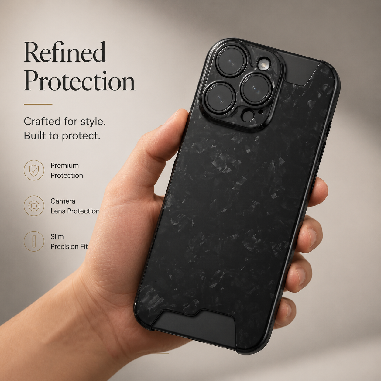 Premium iPhone Case Real Forged Carbon Fiber Cover Camera Lens Protection Ultra Thin Lightweight Shockproof Anti Scratch Wireless Charging Design