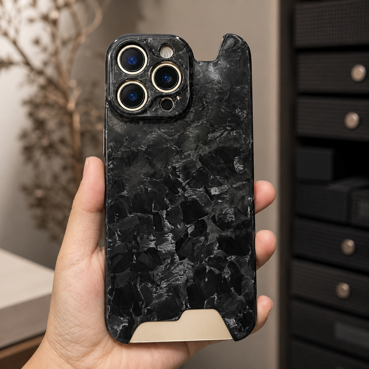Premium iPhone Case Real Forged Carbon Fiber Cover Camera Lens Protection Ultra Thin Lightweight Shockproof Anti Scratch Wireless Charging Design