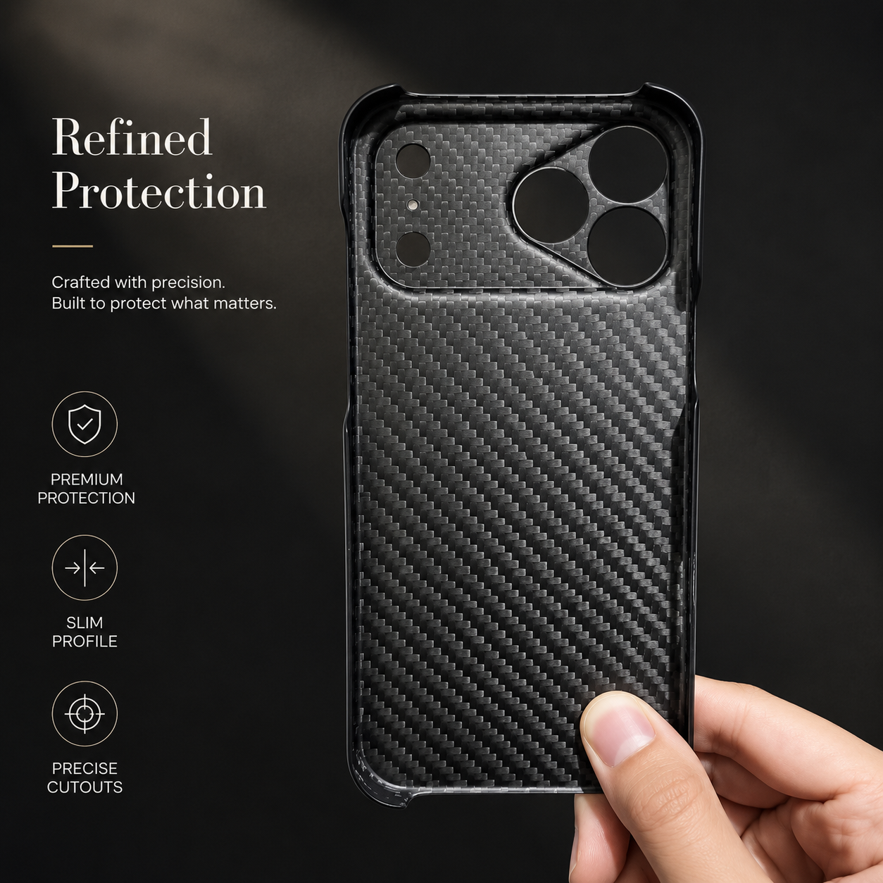 Premium iPhone Case Real Forged Carbon Fiber Finish Camera Lens Protection Anti Fingerprint Texture Lightweight Non Slip Shock Resistant Design