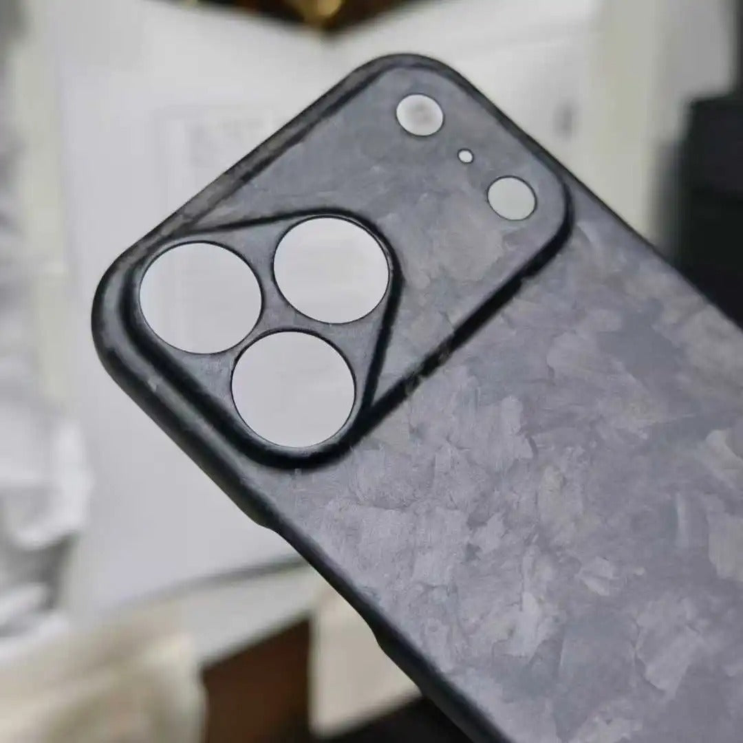 Premium iPhone Case Real Forged Carbon Fiber Finish Camera Lens Protection Anti Fingerprint Texture Lightweight Non Slip Shock Resistant Design