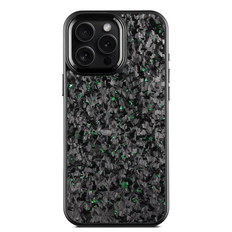 Premium iPhone Case Real Forged Carbon Fiber MagSafe Cover Shockproof Dual-Layer Full-Coverage Design Metal Lens Button Accents Non-Slip Lightweight
