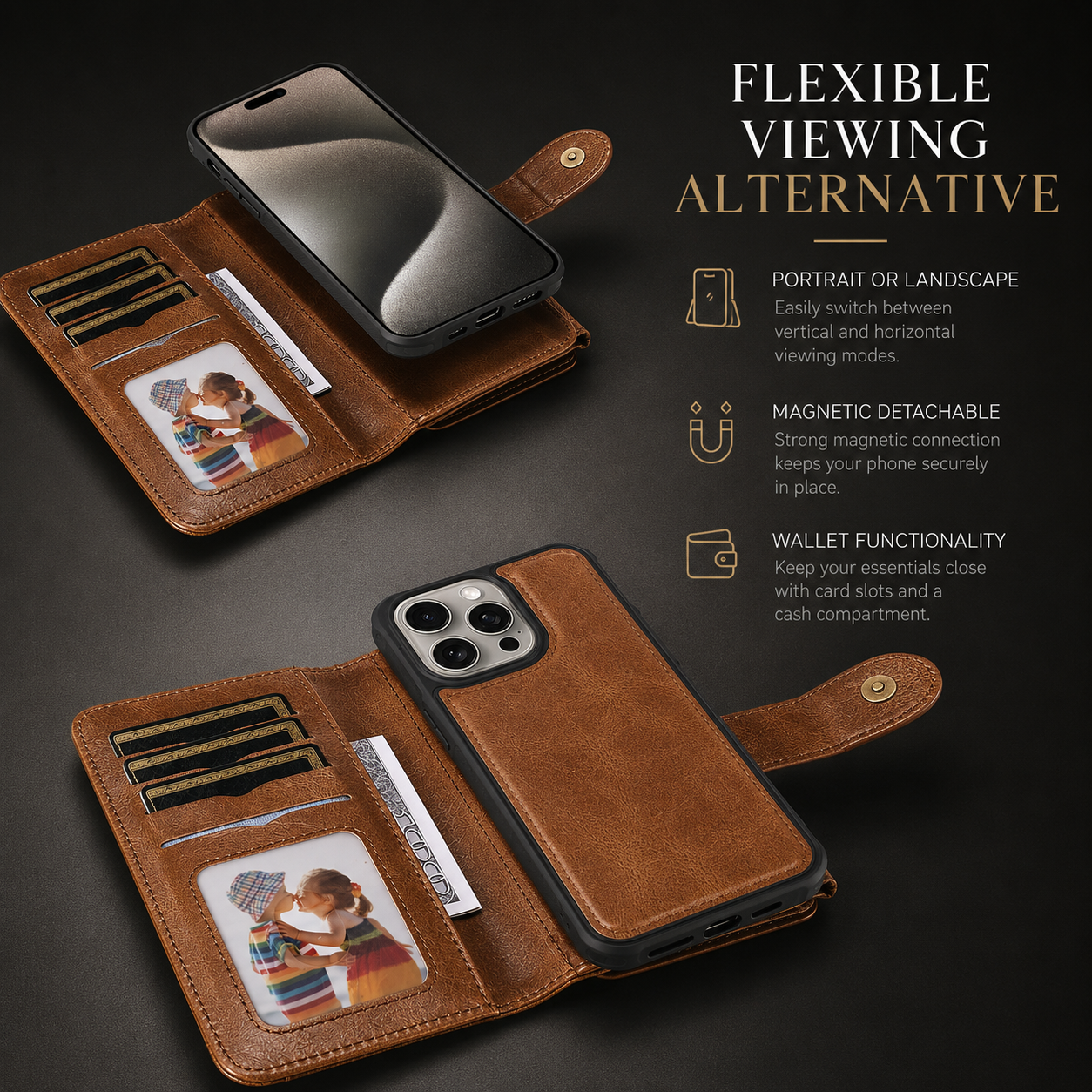 Premium iPhone Case Retro PU Leather Wallet Cover with Card Slots, Zipper Storage, Shockproof Protection, Secure Grip and Convenient Everyday Carry