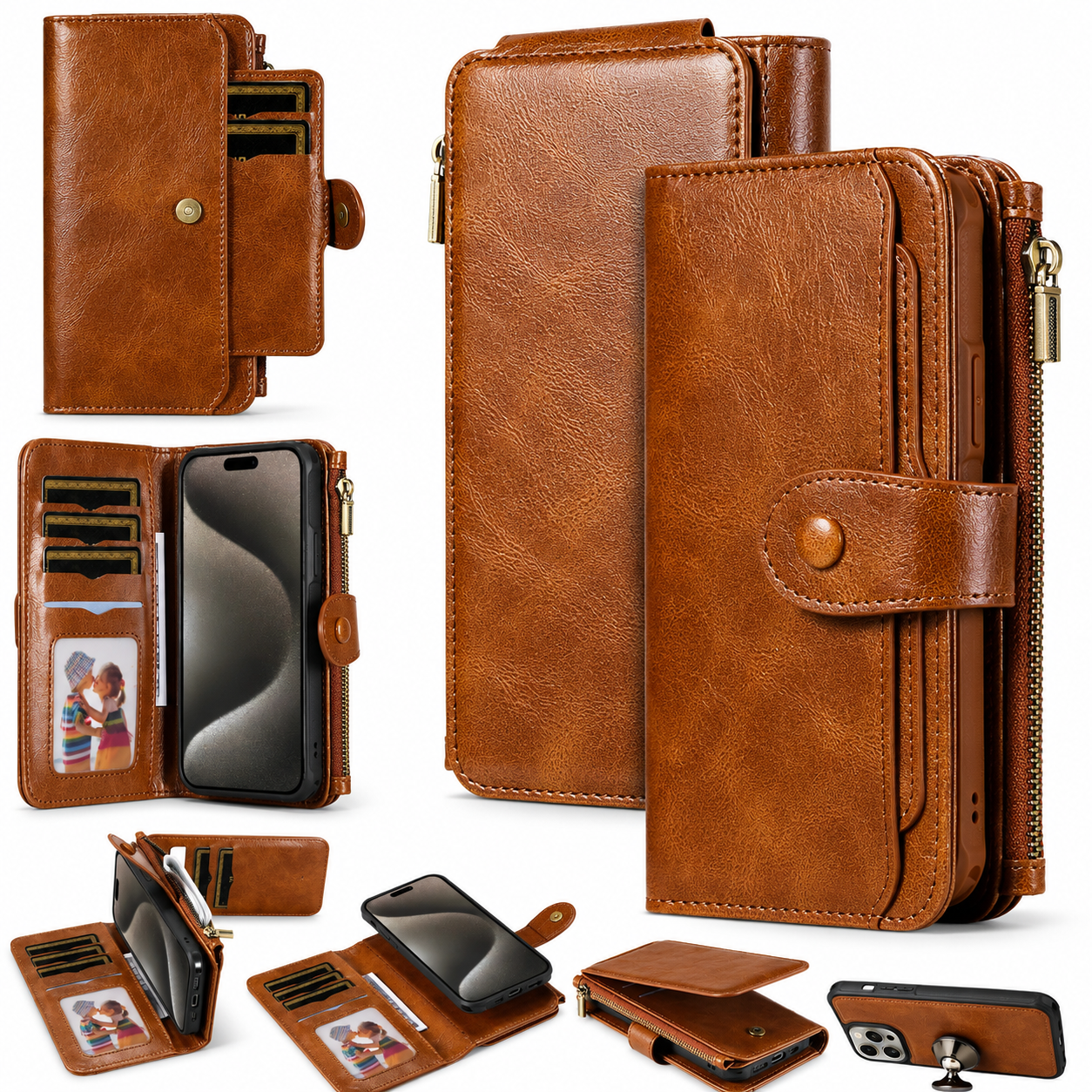 Premium iPhone Case Retro PU Leather Wallet Cover with Card Slots, Zipper Storage, Shockproof Protection, Secure Grip and Convenient Everyday Carry