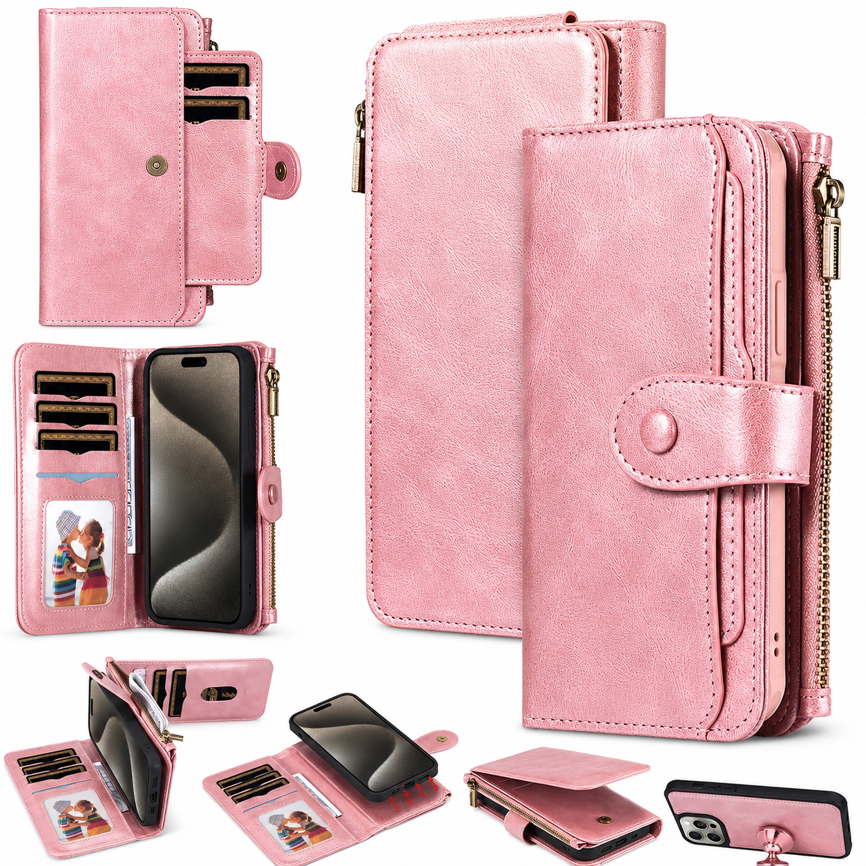 Premium iPhone Case Retro PU Leather Wallet Cover with Card Slots, Zipper Storage, Shockproof Protection, Secure Grip and Convenient Everyday Carry