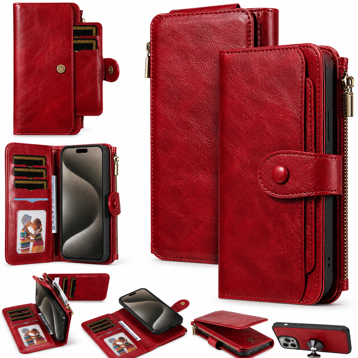 Premium iPhone Case Retro PU Leather Wallet Cover with Card Slots, Zipper Storage, Shockproof Protection, Secure Grip and Convenient Everyday Carry