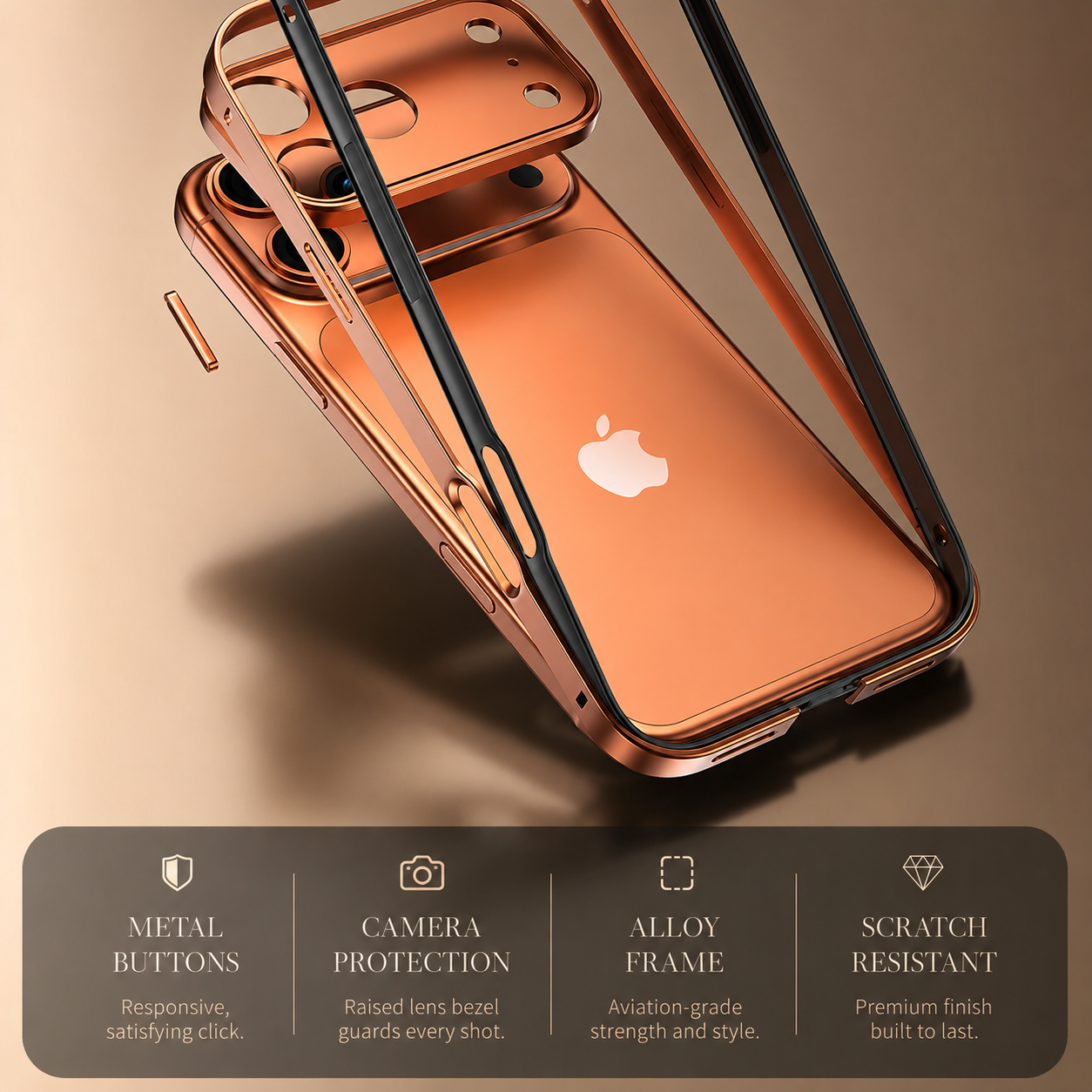 Premium iPhone Case Rugged Aluminum Alloy Bumper with Shockproof Silicone Lining, Metal Lens Guard, Anti Fingerprint Surface, Non Slip Finish