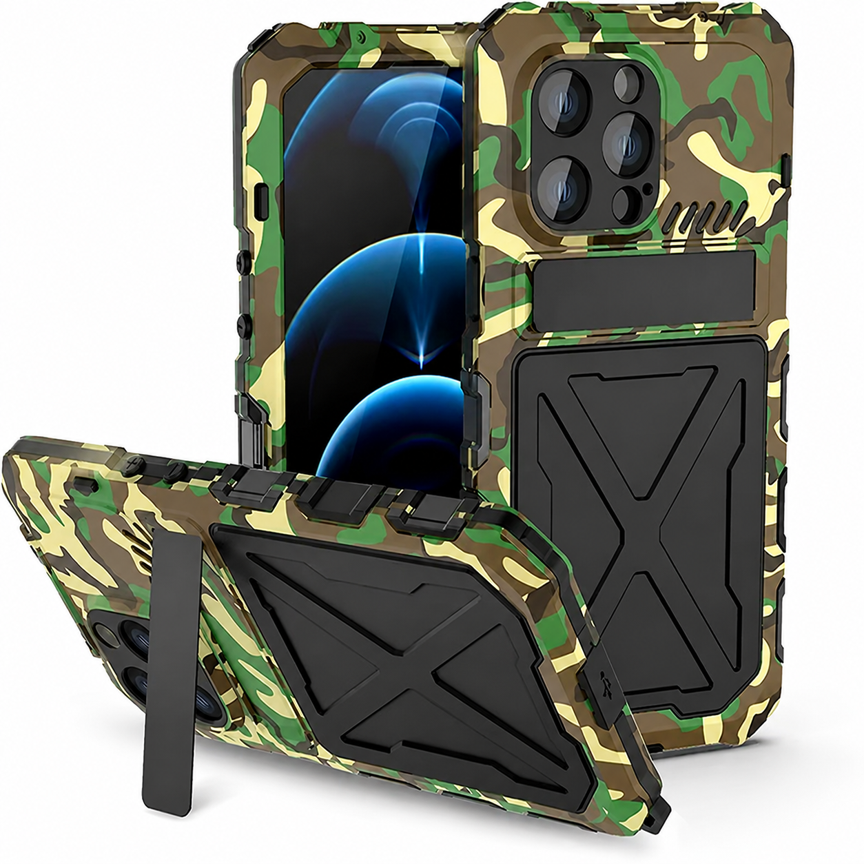 Premium iPhone Case Rugged Aluminum Military Grade Bumper Cover Shockproof Silicone Back Screen Protector Water Resistant Non Slip Heavy Duty Design