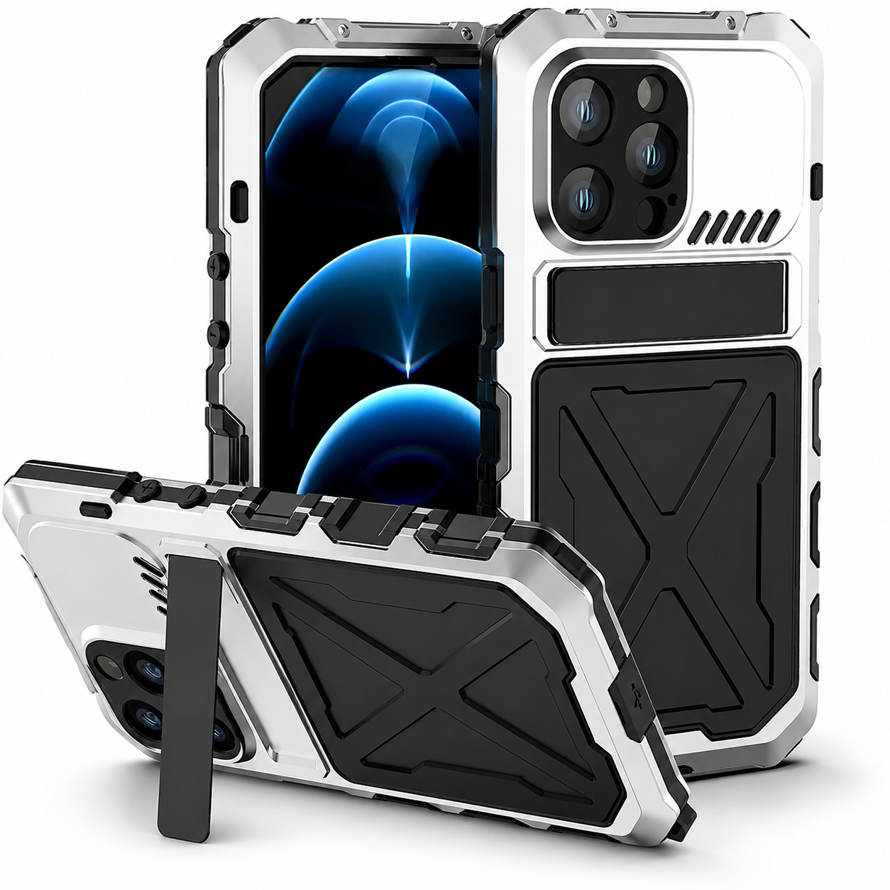 Premium iPhone Case Rugged Aluminum Military Grade Bumper Cover Shockproof Silicone Back Screen Protector Water Resistant Non Slip Heavy Duty Design
