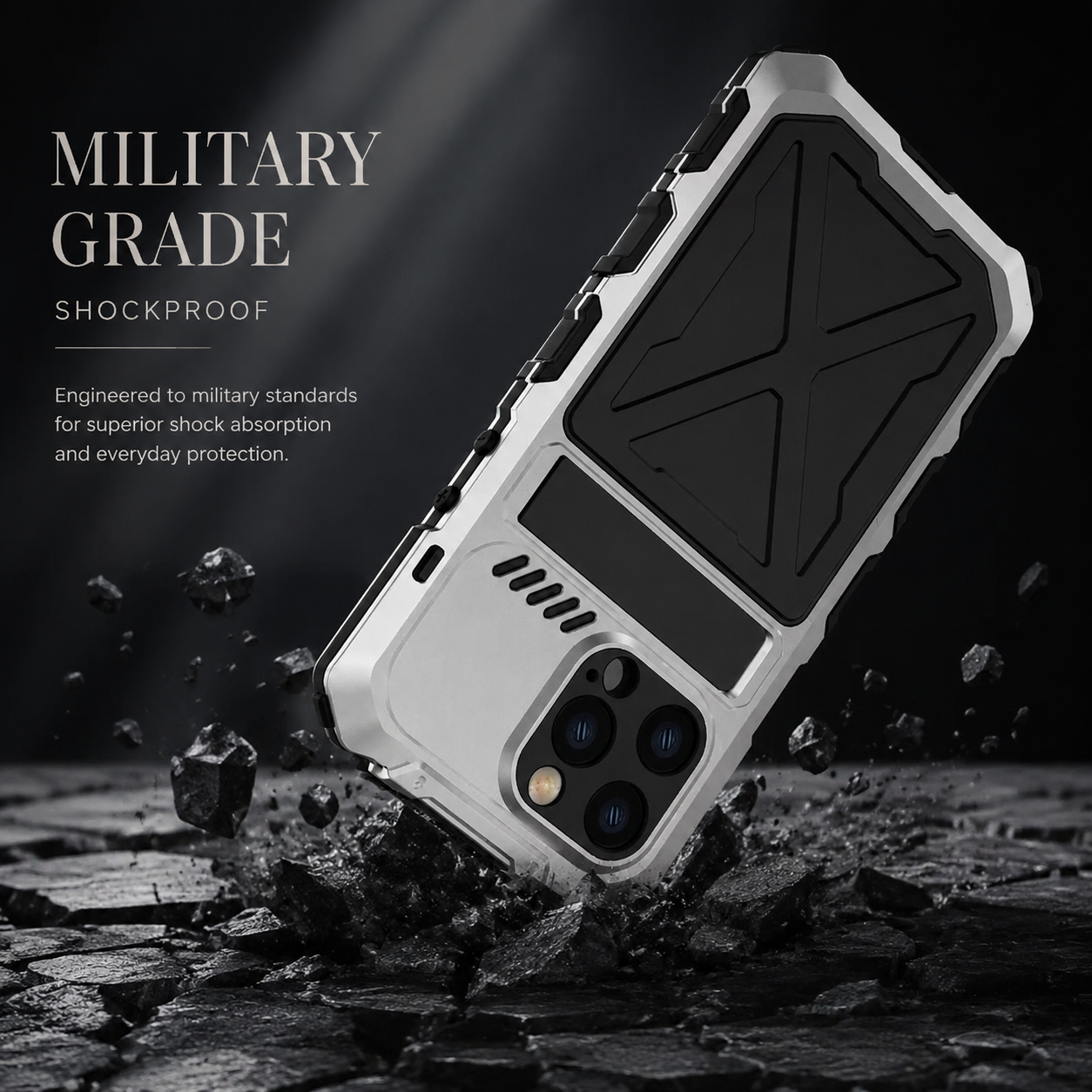 Premium iPhone Case Rugged Aluminum Military Grade Bumper Cover Shockproof Silicone Back Screen Protector Water Resistant Non Slip Heavy Duty Design
