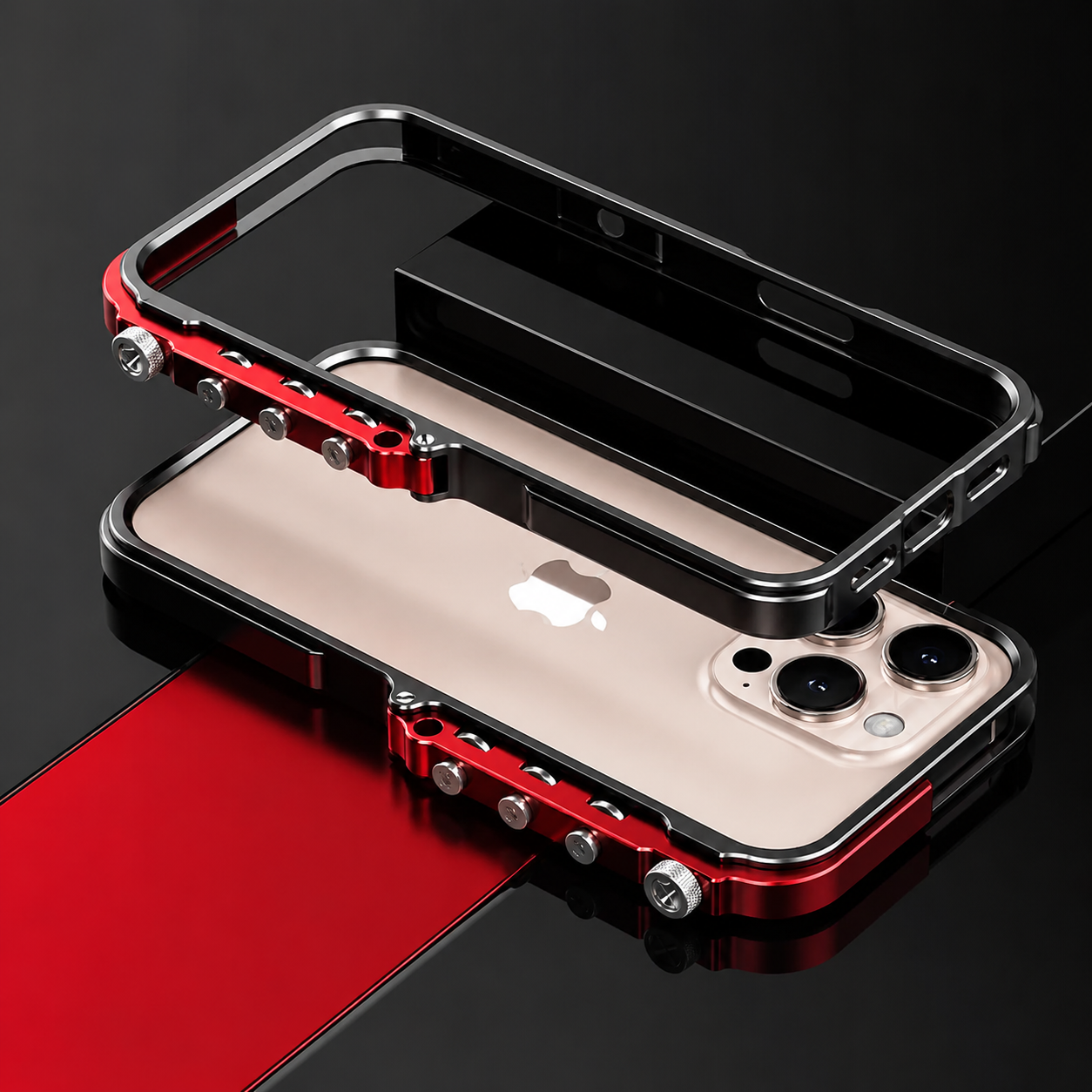 Premium iPhone Case Rugged Cyberpunk Aluminum Alloy Mechanical Bumper Shockproof Metal Frame Heavy Duty Drop Protection Non Slip Edge Guard Design
