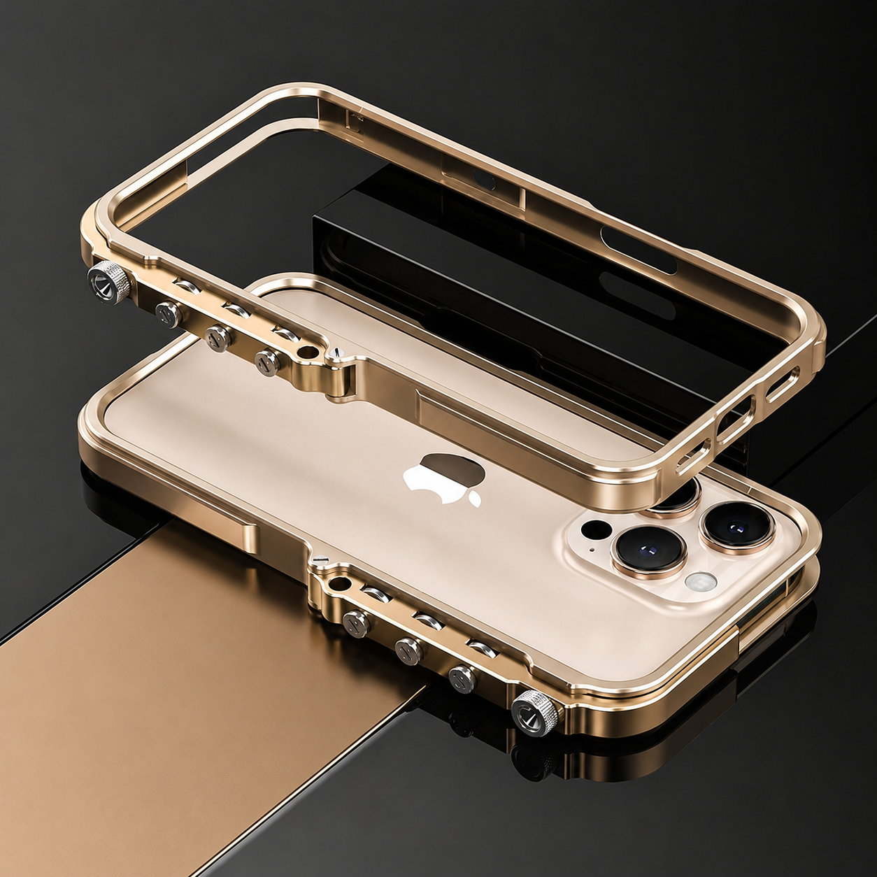 Premium iPhone Case Rugged Cyberpunk Aluminum Alloy Mechanical Bumper Shockproof Metal Frame Heavy Duty Drop Protection Non Slip Edge Guard Design
