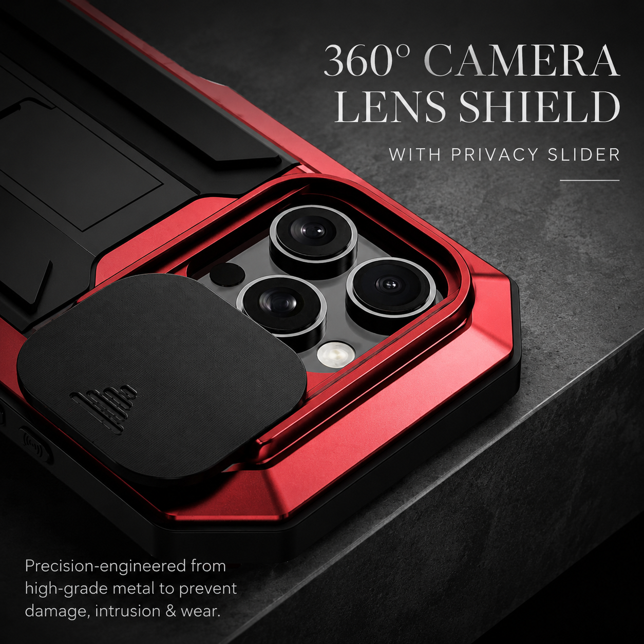 Premium iPhone Case Rugged Heavy Duty Aluminum Metal Full Body Cover Tempered Glass Screen Protector Lens Slider Shockproof Kickstand Water Resistant