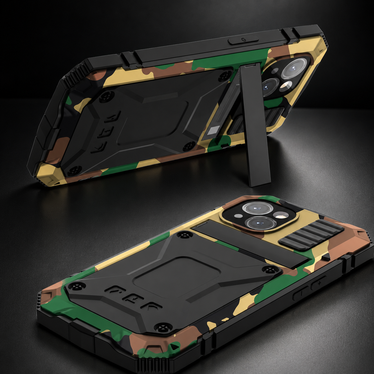 Premium iPhone Case Rugged Military Grade Aluminum Armor Cover 360 Shockproof Tempered Glass Screen Guard Dustproof Kickstand Heavy Duty Protection