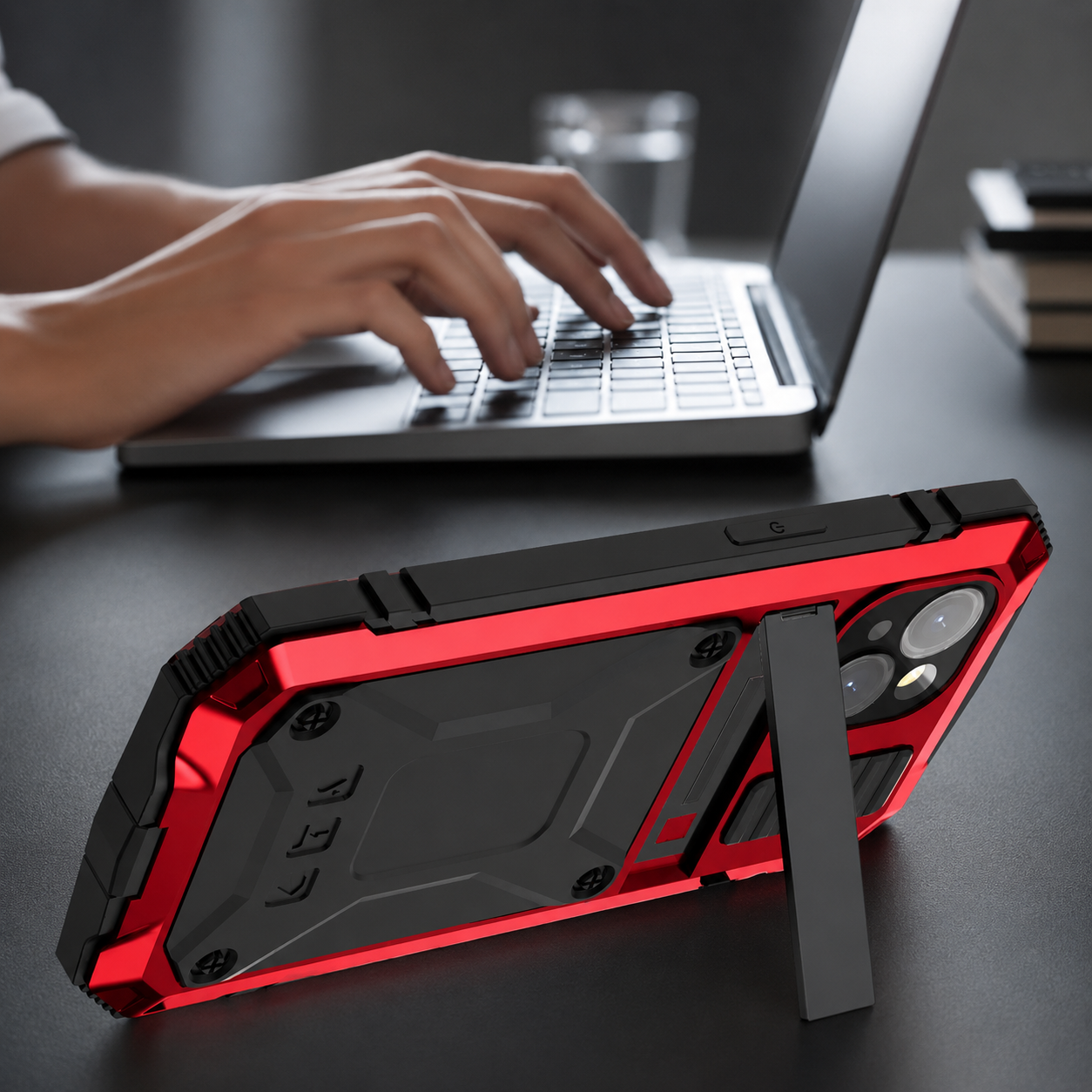 Premium iPhone Case Rugged Military Grade Aluminum Armor Cover 360 Shockproof Tempered Glass Screen Guard Dustproof Kickstand Heavy Duty Protection