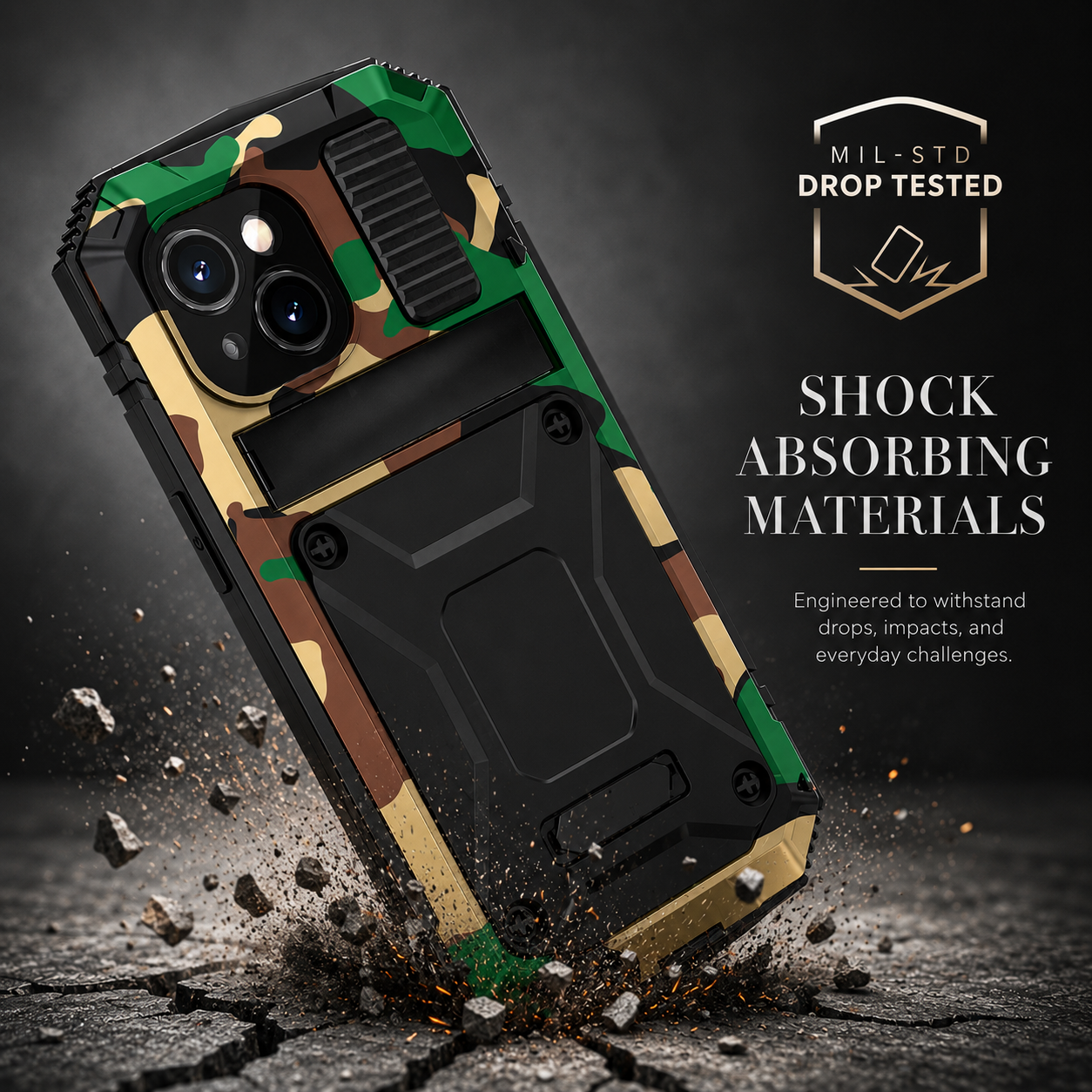 Premium iPhone Case Rugged Military Grade Aluminum Armor Cover 360 Shockproof Tempered Glass Screen Guard Dustproof Kickstand Heavy Duty Protection