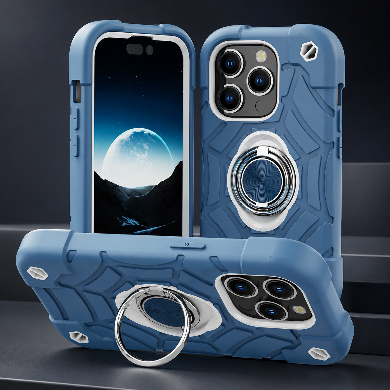 Premium iPhone Case Rugged Military Grade Protective Cover Camera Lens Protection Dual Layer Shockproof Armor Ring Holder Kickstand Full Protection